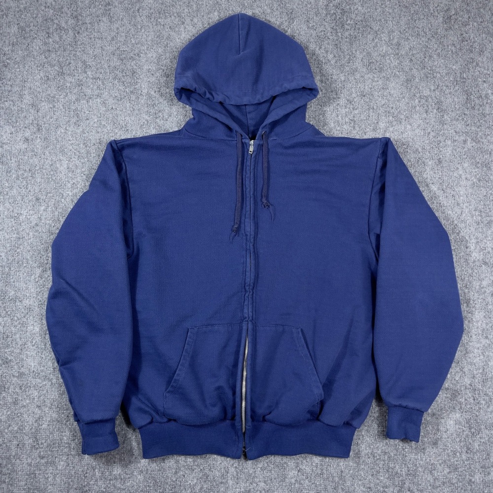 Vintage Thermal Waffle Lined Zip Up Hoodie Mens XL Navy USA Made